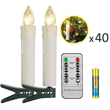 KooPower 40er Kabellose LED Kerzen Weihnachtsdeko IP64 wasserdicht Warmweiß mit Batterien, Dimmbar mit Fernbedienung und 4 Timerfunktion - 2