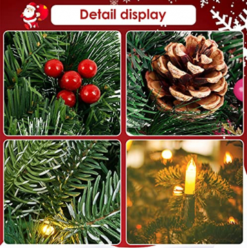 Kranz Weihnachten, Weihnachtskranz für Tür Vorbeleuchtet Künstlich Weihnachtsdeko mit 50 LEDs Licht Batteriebetrieb Schneeflocke Pinocone Red Berry(45CM/18Zoll) - 2