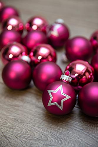 KREBS & SOHN 20er Set Glas Christbaumkugeln - Weihnachtsbaum Deko zum Aufhängen - Weihnachtskugeln 5,7 cm - Pink Sterne - 3
