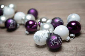 KREBS & SOHN 20er Set Glaskugeln - Weihnachtsbaumschmuck zum Aufhängen - Christbaumkugeln - Weiß, Lila, Silber - 2