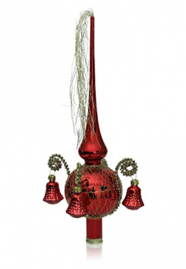 Lauschaer Glas Weihnachtsbaumspitze mit Formglöckchen rot Glanz, umsponnen L ca. 28cm d(Kugel) 7cm Christbaumschmuckspitze mundgeblasen,handdekoriert,Leonischer Draht - 1