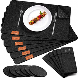 Le cielci® Tischset Filz Anthrazit | 18er Set - 6 Platzsets, Glasuntersetzer, Bestecktaschen | rutschfest Abwaschbar Tischsets | Filzmatte Platzdeckchen abwischbar | Platzset für Zuhause Restaurant - 1