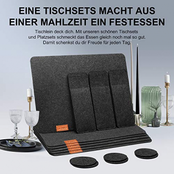 Le cielci® Tischset Filz Anthrazit | 18er Set - 6 Platzsets, Glasuntersetzer, Bestecktaschen | rutschfest Abwaschbar Tischsets | Filzmatte Platzdeckchen abwischbar | Platzset für Zuhause Restaurant - 5