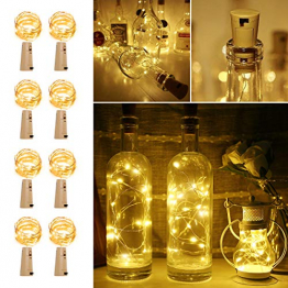 LE Flaschenlicht, 20 LEDs Weinflaschen Lichterkette, 8 Stück 2M Batteriebetrieben Flaschenlichterkette mit Kork, Kupferdraht Lichterketten für Zimmer Außen Innen Weihnachten Party Deko, Warmweiß - 1