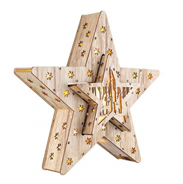 LED Deko Holz Stern im 2er Set mit 16 LED - 33,5 x 33,5 x 6 cm - Weihnachtsstern beleuchtet Tischdeko Fensterdeko - 1