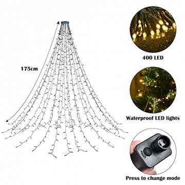 LED Lichterkette Weihnachtsbaum Lichtervorhang Beleuchtung - 400 LEDs Weihnachtsbeleuchtung Weihnachten Lichternetz für Innen & Außen 2m Tannenbaum Licht Warmweiss Weihnacht Christbaum Deko mit Ring - 5