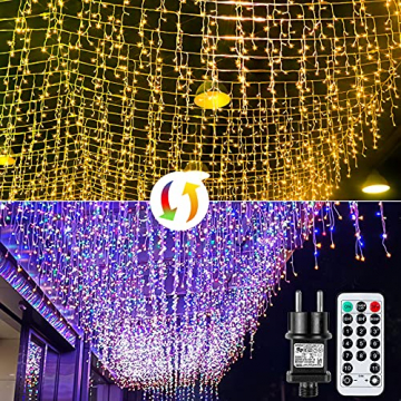 Lichterkette außen Eisregen Weihnachten - RAXFLY 10M 400 LED Weihnachtsbeleuchtung Warmweiß und Bunte Lichterketten für außen & innen,LED Lichterkette mit Fernbedienung Timer - 2