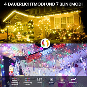 Lichterkette außen Eisregen Weihnachten - RAXFLY 10M 400 LED Weihnachtsbeleuchtung Warmweiß und Bunte Lichterketten für außen & innen,LED Lichterkette mit Fernbedienung Timer - 3