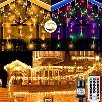 Lichterkette außen Eisregen Weihnachten - RAXFLY 10M 400 LED Weihnachtsbeleuchtung Warmweiß und Bunte Lichterketten für außen & innen,LED Lichterkette mit Fernbedienung Timer - 1