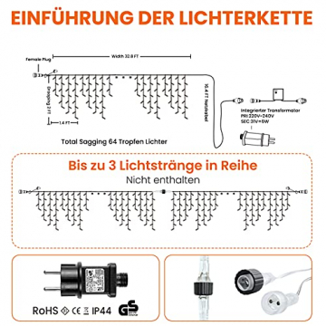 Lichterkette außen Eisregen Weihnachten - RAXFLY 10M 400 LED Weihnachtsbeleuchtung Warmweiß und Bunte Lichterketten für außen & innen,LED Lichterkette mit Fernbedienung Timer - 5