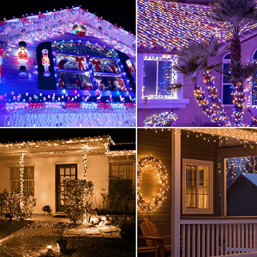 Lichterkette außen Eisregen Weihnachten - RAXFLY 10M 400 LED Weihnachtsbeleuchtung Warmweiß und Bunte Lichterketten für außen & innen,LED Lichterkette mit Fernbedienung Timer - 6