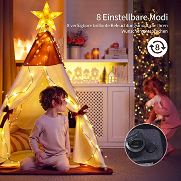 Lichterkette Außen Innen 1.5M x 14 Vorhänge mit LED Sterne, 178 LEDs Lichterkette Weihnachtsbaum, 8 Leuchtmodis, IP44 Wasserdicht Lichterkette Strom Mit Stecker für Weihnachten/Party Deko, Warmweiß - 2