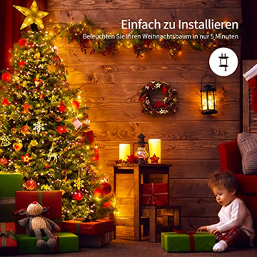 Lichterkette Außen Innen 1.5M x 14 Vorhänge mit LED Sterne, 178 LEDs Lichterkette Weihnachtsbaum, 8 Leuchtmodis, IP44 Wasserdicht Lichterkette Strom Mit Stecker für Weihnachten/Party Deko, Warmweiß - 3
