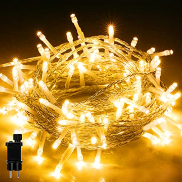 Lichterkette Aussen, LIGHTNUM 10M 100 LED Lichterkette Strom Warmweiß mit 8 Modi und Speicherfunktion, Wasserdichte IP44 für Balkon, Garten, Geländer, Weihnachten, Innen, Außen Dekoration - 1