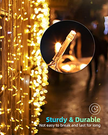 Lichterkette Aussen, LIGHTNUM 10M 100 LED Lichterkette Strom Warmweiß mit 8 Modi und Speicherfunktion, Wasserdichte IP44 für Balkon, Garten, Geländer, Weihnachten, Innen, Außen Dekoration - 5