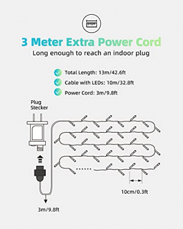 Lichterkette Aussen, LIGHTNUM 10M 100 LED Lichterkette Strom Warmweiß mit 8 Modi und Speicherfunktion, Wasserdichte IP44 für Balkon, Garten, Geländer, Weihnachten, Innen, Außen Dekoration - 7