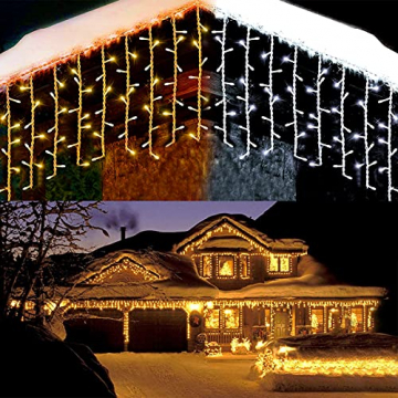 Lichterkette Eisregen außen, GreenClick 440 LED warmweiß Kaltweiß Lichtervorhang, 9 נ0,8 m LED Vorhang Strom, Lichterketten mit Fernbedienung wasserdicht für Balkon Weihnachten außen und innen Deko - 1