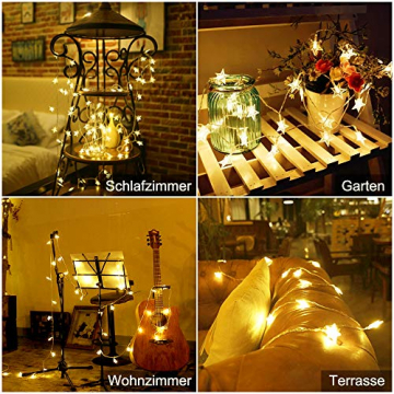 Lichterkette LED Lichterkette Sterne Batterie 6M 40LED Sterne Warmweiß Lichterkette mit Fernbedienung 8 Modi Wasserdicht Außen Innen Weihnachten Lichterketten für Zimmer Party Garten DIY Deko Metaku - 6