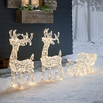 Lights4fun 160er LED Rentiere mit Schlitten Rentier Figuren mit Timer Weihnachtsbeleuchtung für außen und innen Weihnachtsfigur - 1