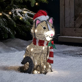 Lights4fun 30er LED Katze Weihnachtsbeleuchtung Außen Weihnachtsfigur mit Timer - 1