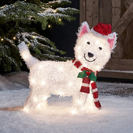 Lights4fun 50er LED Westie West Highland White Terrier Weihnachtsbeleuchtung Weihnachtsfigur Timer - 1