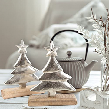 Logbuch-Verlag 2 Dekobäume aus Holz & Metall 25 cm Silber braun - Tannenbaum als Weihnachtsdeko - Baum Figuren zum Hinstellen - 2