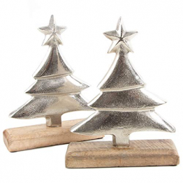 Logbuch-Verlag 2 Dekobäume aus Holz & Metall 25 cm Silber braun - Tannenbaum als Weihnachtsdeko - Baum Figuren zum Hinstellen - 1