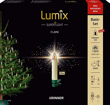 Lumix KRINNER Superlight Flame12er Basis-Set kabellose LED Christbaumkerzen, Kunststoff, Elfenbein, 9 cm - 2