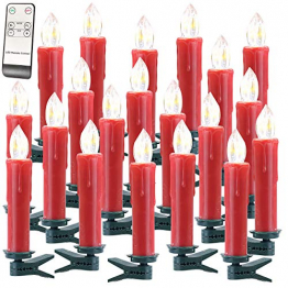 Lunartec LED-Baumkerzen kabellos: FUNK-Weihnachtsbaum-LED-Kerzen mit Fernbedienung, 20er-Set, rot (Weihnachtsbeleuchtung kabellos) - 1