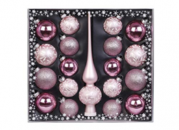 MAGIC Kugelsortiment Glas Dekor 19 TLG. mit Spitze Christbaumkugeln Christbaumschmuck Tannenbaum Deko Weihnachten Weihnachtskugeln Farbe: rosa weiß - 1