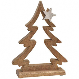 matches21 Tannenbaum & Stern Dekofigur Weihnachtsdeko Holz & Metall Figur Weihnachten Silber/braun 1 STK 21x28 cm - 1