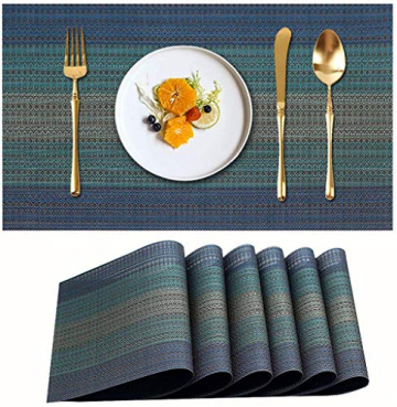 MEEO 6 X Platzdeckchen Platzsets Tischset Untersetzer Abwaschbar rutschfest (6er Set, Blau) - 1