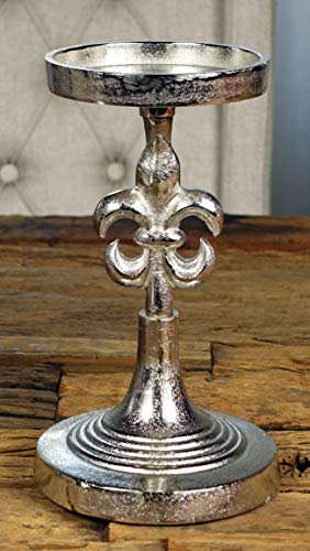 MichaelNoll 3er Set Kerzenständer Lilie Kerzenhalter Aluminium Silber Deko - Kerzenleuchter Modern für Stumpenkerzen - Tischdeko Hochzeit - Dekoration Wohnzimmer - H 23 cm / 28 cm / 32 cm - 6