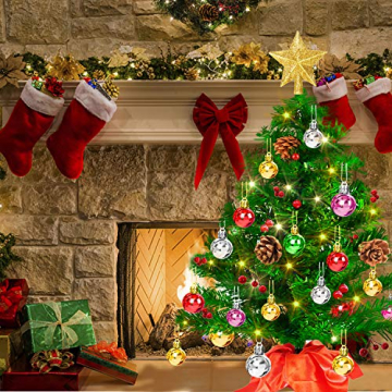 Mini Weihnachtsbaum 50cm, Christbaum künstlich mit batteriebetriebenen gelben LED Lichterketten & andere Baumdeko, einfache Montage, Kleiner Tannenbaum für Tisch, Büro, Wohnzimmer Weihnachtsdeko - 7