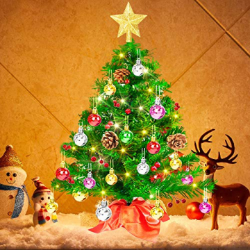 Mini Weihnachtsbaum 50cm, Christbaum künstlich mit batteriebetriebenen gelben LED Lichterketten & andere Baumdeko, einfache Montage, Kleiner Tannenbaum für Tisch, Büro, Wohnzimmer Weihnachtsdeko - 8