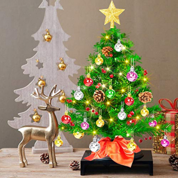 Mini Weihnachtsbaum 50cm, Christbaum künstlich mit batteriebetriebenen gelben LED Lichterketten & andere Baumdeko, einfache Montage, Kleiner Tannenbaum für Tisch, Büro, Wohnzimmer Weihnachtsdeko - 9