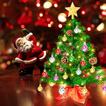 Mini Weihnachtsbaum 50cm, Christbaum künstlich mit batteriebetriebenen gelben LED Lichterketten & andere Baumdeko, einfache Montage, Kleiner Tannenbaum für Tisch, Büro, Wohnzimmer Weihnachtsdeko - 10