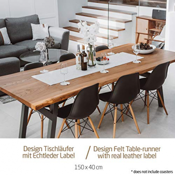 Miqio ® - Design Tischläufer aus Filz abwaschbar | Marken Label aus Echtleder | Tischband 150x40 cm | Skandinavische Deko - passend Tischsets, Platzsets, Tischdecken | grau meliert - 3