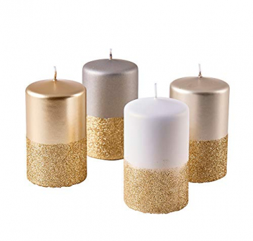 Moderne Adventskerzen mit goldenem Glitter/Glitzer – 4er Set - Kerzen/Stumpenkerzen - Weihnachten/Weihnachtskranz/Adventskranz (Titan) - 2