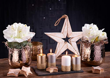 Moderne Adventskerzen mit goldenem Glitter/Glitzer – 4er Set - Kerzen/Stumpenkerzen - Weihnachten/Weihnachtskranz/Adventskranz (Titan) - 3