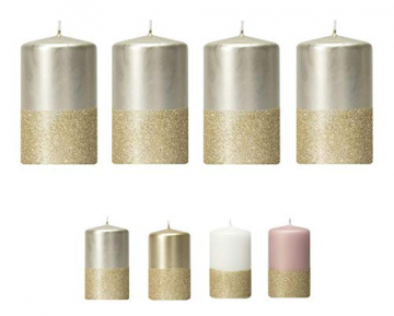 Moderne Adventskerzen mit goldenem Glitter/Glitzer – 4er Set - Kerzen/Stumpenkerzen - Weihnachten/Weihnachtskranz/Adventskranz (Titan) - 1