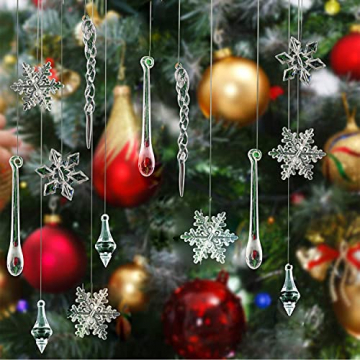 Moseem Christbaumschmuck, 50pcs Schneeflocken Eiszapfen Weihnachtsbaum Anhänger,Acryl Weihnachtsbaumschmuck für Weihnachten Winter Dekoration - 2