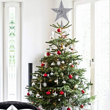 NICEXMAS 20cm Weihnachtsbaumspitzen Spitze für Weihnachtsbaum Silber Stern Baum Topper Exquisite Weihnachtsbaum Topper Dekor - 3