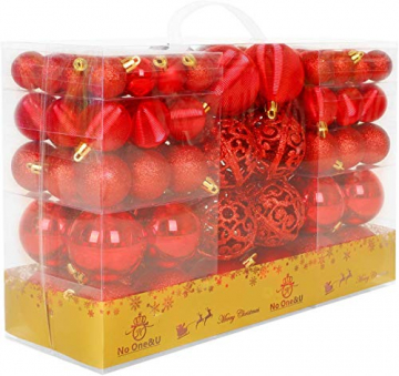 No One&U 100 Stück Kunststoff Weihnachtskugel,Weihnachtskugeln Ornamente Kugel Box Glanz Glitzer Matt Dekor Inge,Farbe:Rot - 2