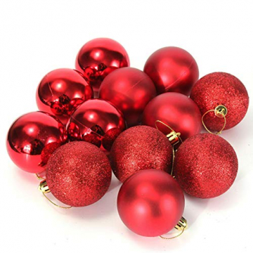 No One&U 100 Stück Kunststoff Weihnachtskugel,Weihnachtskugeln Ornamente Kugel Box Glanz Glitzer Matt Dekor Inge,Farbe:Rot - 4