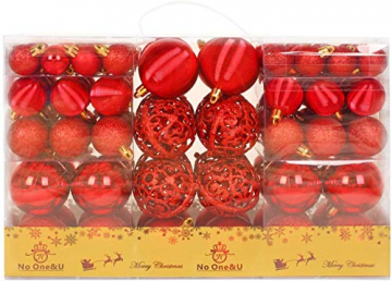 No One&U 100 Stück Kunststoff Weihnachtskugel,Weihnachtskugeln Ornamente Kugel Box Glanz Glitzer Matt Dekor Inge,Farbe:Rot - 1