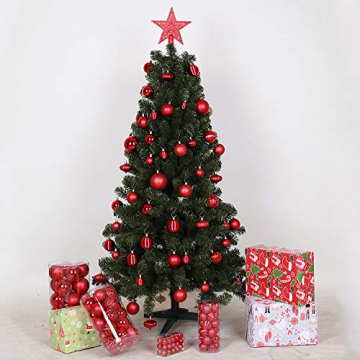 No One&U 100 Stück Kunststoff Weihnachtskugel,Weihnachtskugeln Ornamente Kugel Box Glanz Glitzer Matt Dekor Inge,Farbe:Rot - 6