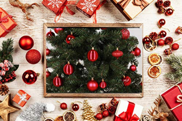 No One&U 100 Stück Kunststoff Weihnachtskugel,Weihnachtskugeln Ornamente Kugel Box Glanz Glitzer Matt Dekor Inge,Farbe:Rot - 7