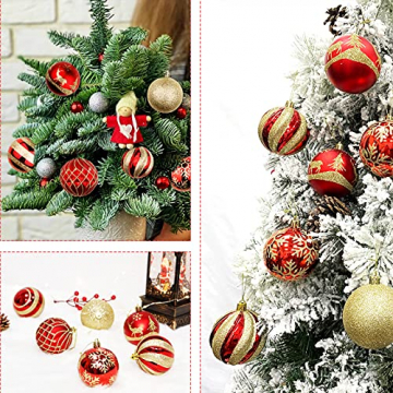 OurWarm 36 Stück Weihnachtskugeln Kunststoff Set 7 cm Große Rot und Gold Bruchsichere Christbaumkugeln mit Aufhänger für Christbaumschmuck & Weihnachten Deko - 7