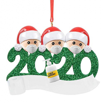 qiaoxiahe Weihnachtsferiendekoration Personalisierte Heimdekorationen Familie 2020 Besonderes Jahr Kleiner Mann mit Maske Anhänger für Christbaumschmuck an den Wänden an den Türverkleidungen der - 2